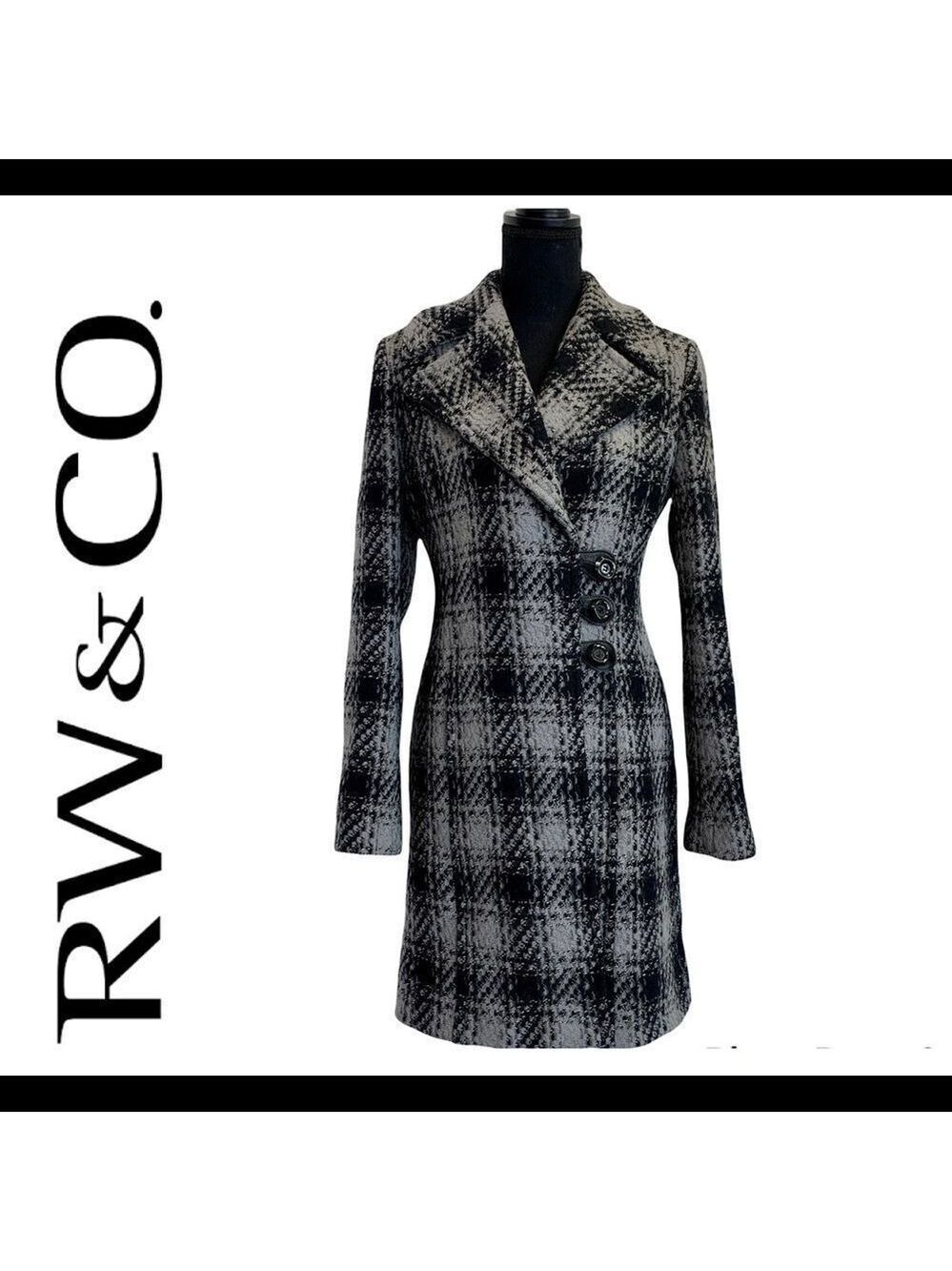 RW&CO Black and gray wool plaid check fall winter coat Sz S